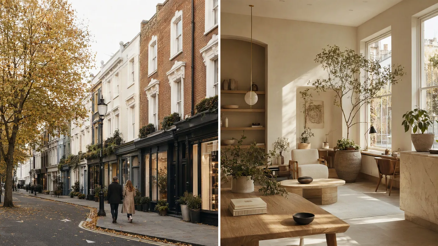 An autumn day on a Notting Hill street near BC Atelier